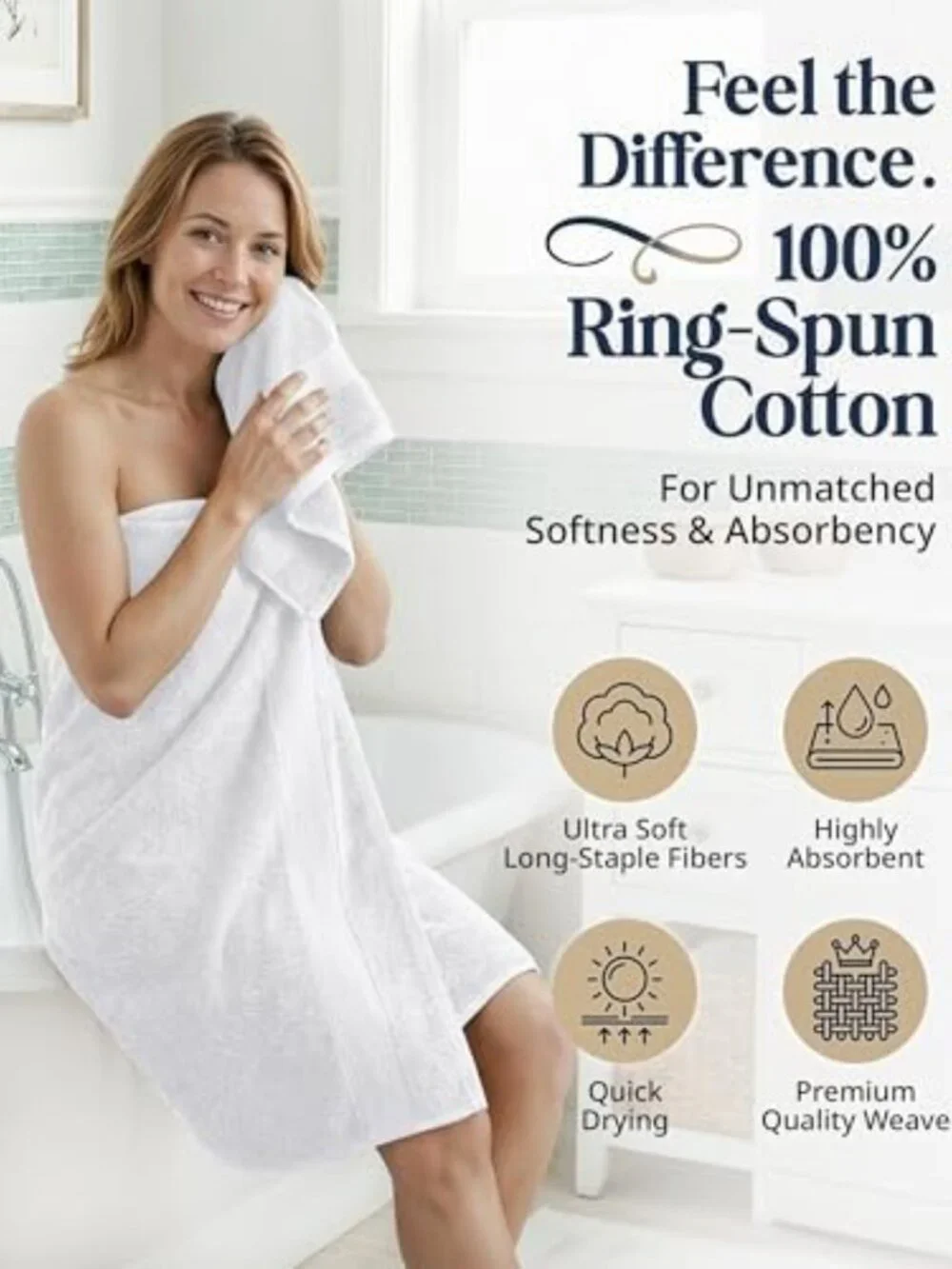 Soft Absorbent 100% Cotton Bath Towel Set - 16 Piece Linen Collection, White